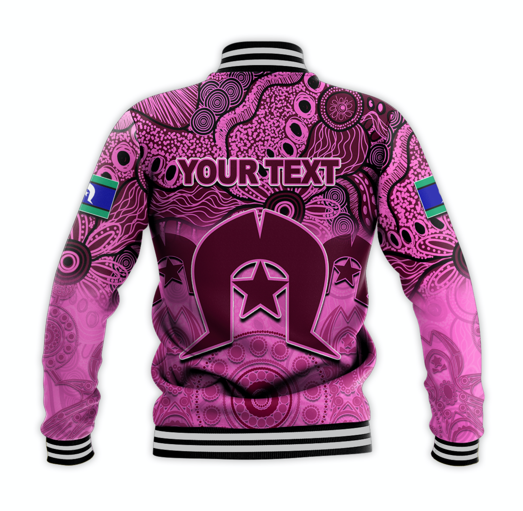 (Custom Personalised) Broncos Torres Strait Islanders Mix Aboriginal Baseball Jacket Pink Style - Vibe Hoodie Shop