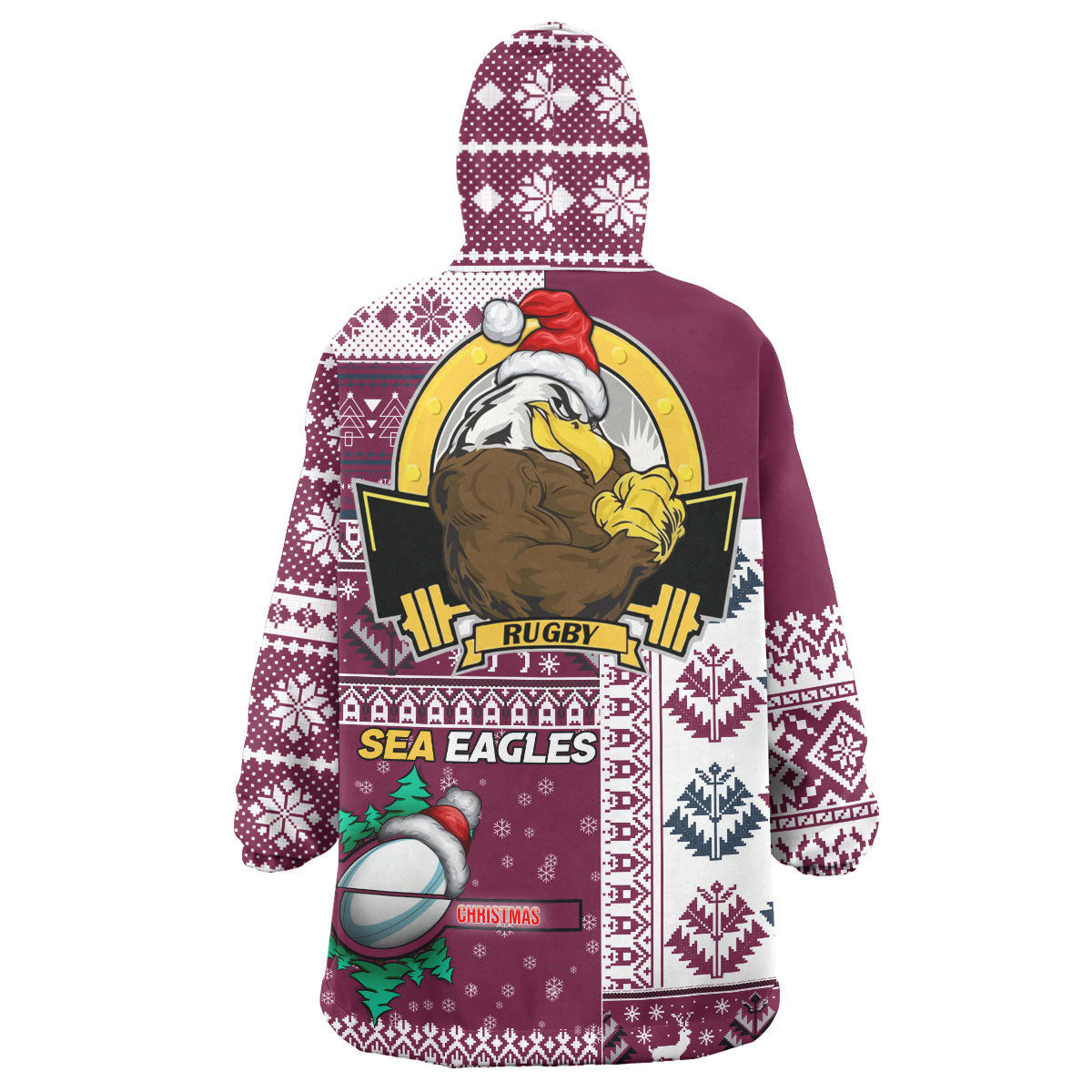 Sea Eagles Rugby Snug Hoodie - Custom Christmas Snowflakes Sea Eagles Mascot Wearable Blanket Hoodie - Vibe Hoodie Shop