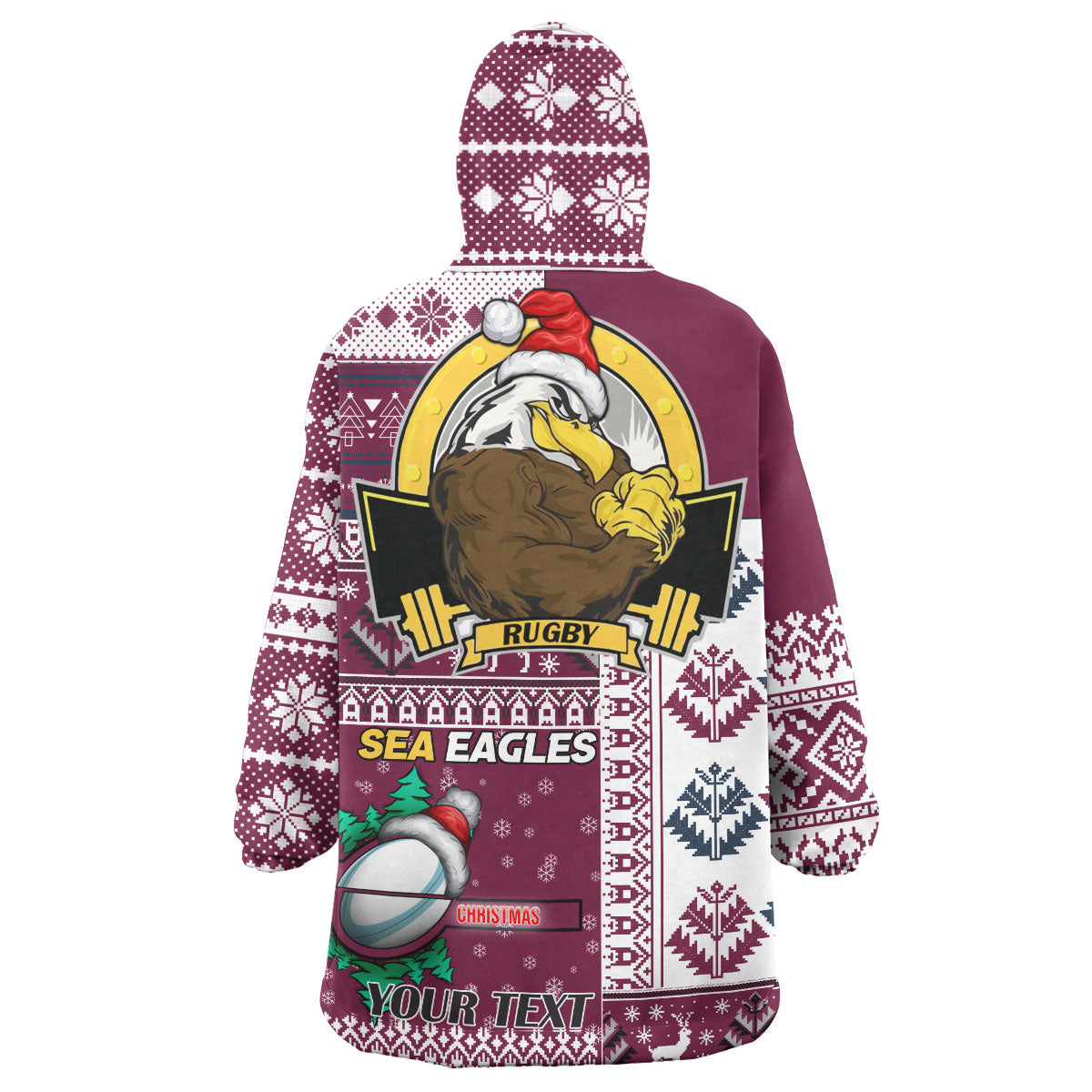 Sea Eagles Rugby Snug Hoodie - Custom Christmas Snowflakes Sea Eagles Mascot Wearable Blanket Hoodie - Vibe Hoodie Shop