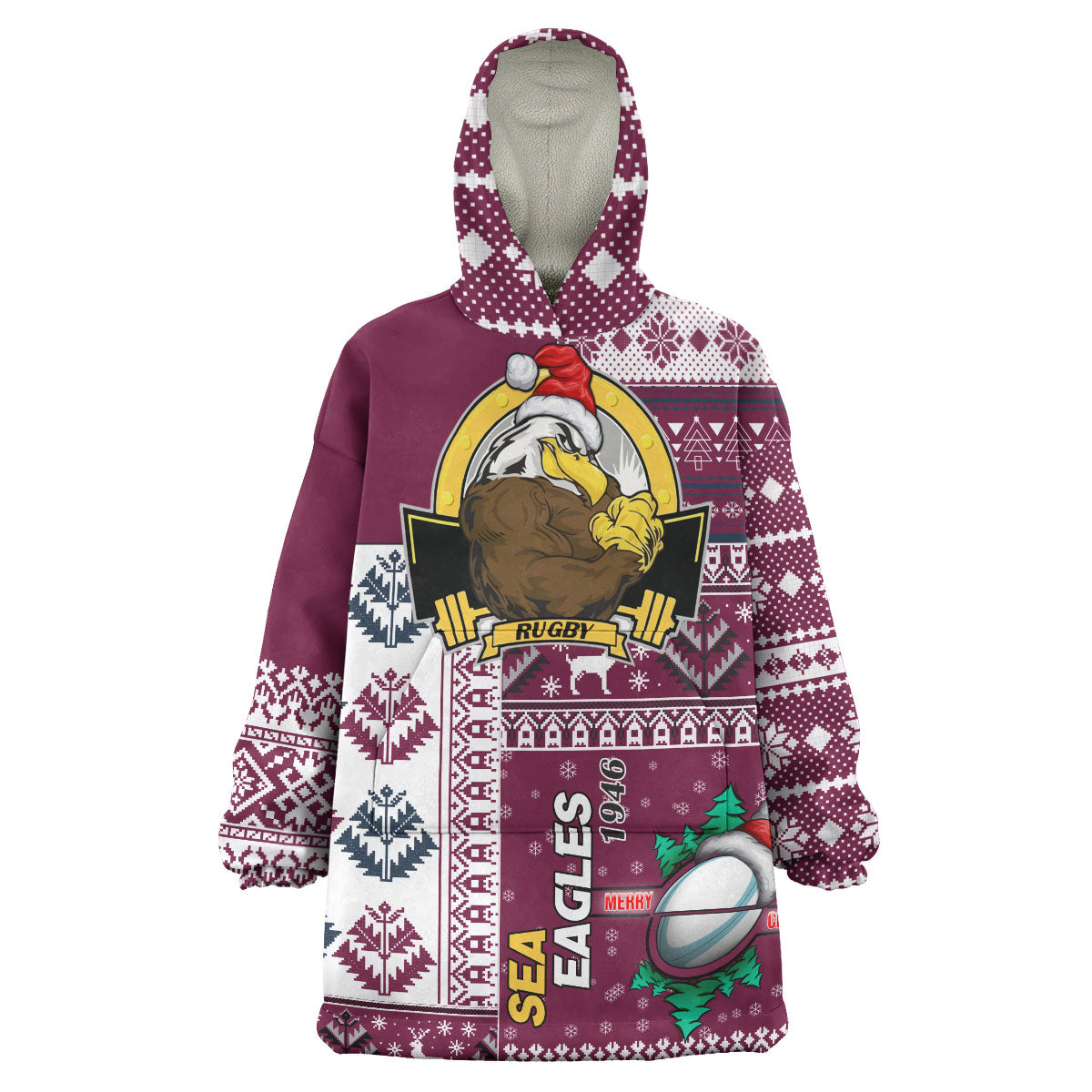 Sea Eagles Rugby Snug Hoodie - Custom Christmas Snowflakes Sea Eagles Mascot Wearable Blanket Hoodie - Vibe Hoodie Shop