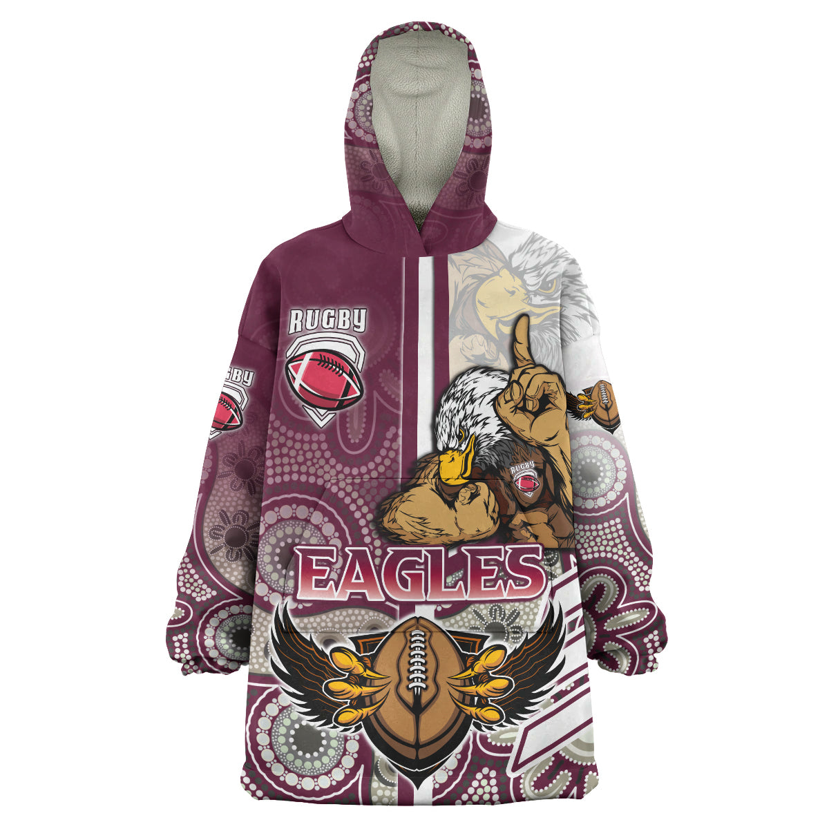 Sea Eagles Rugby Snug Hoodie - Custom Sea Eagles Rugby Ball Aboriginal Indigenous Sport Style Snug Wearable Blanket Hoodie - Vibe Hoodie Shop
