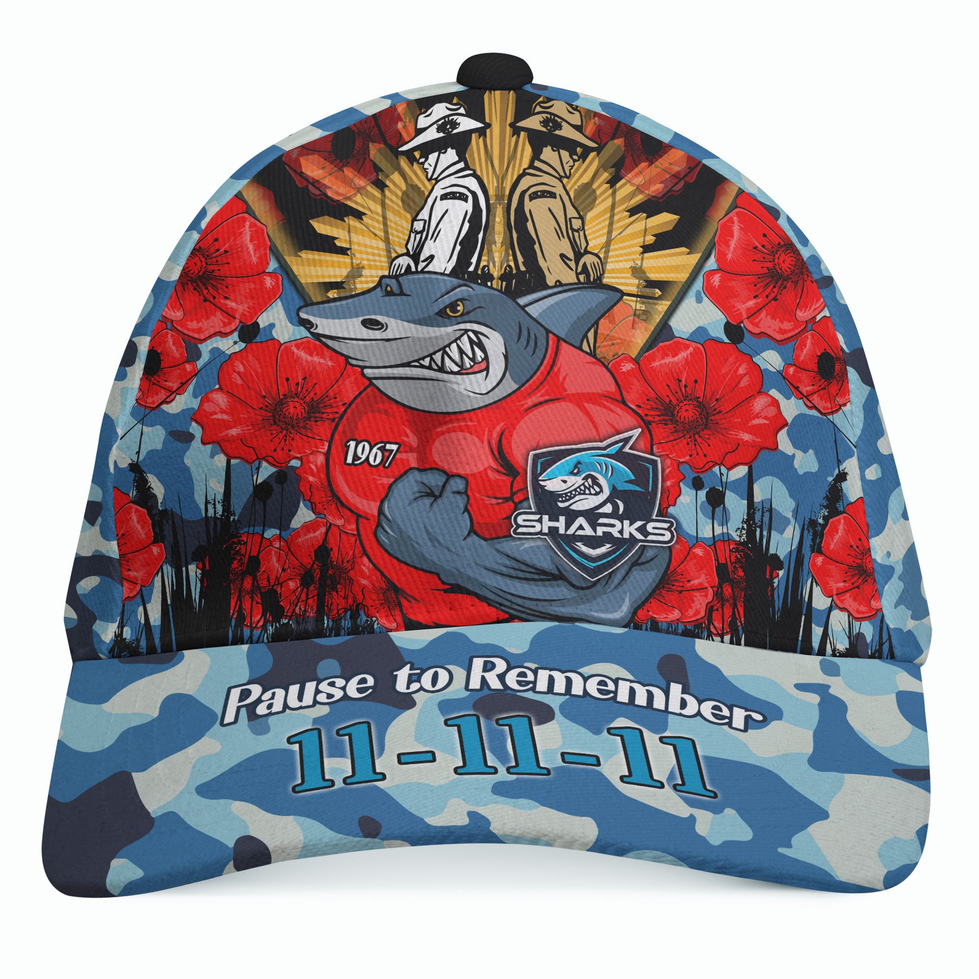 Sharks Rugby Cap - Custom Remembrance Day PAUSE TO REMEMBER Cap - Vibe Hoodie Shop