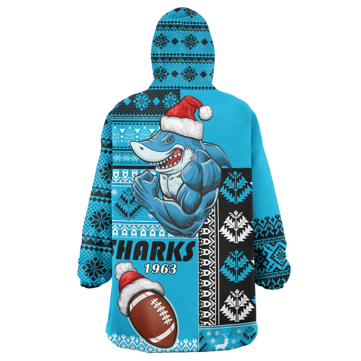 Sharks Rugby Snug Hoodie - Custom Christmas Snowflakes Sharks Mascot Wearable Blanket Hoodie - Vibe Hoodie Shop