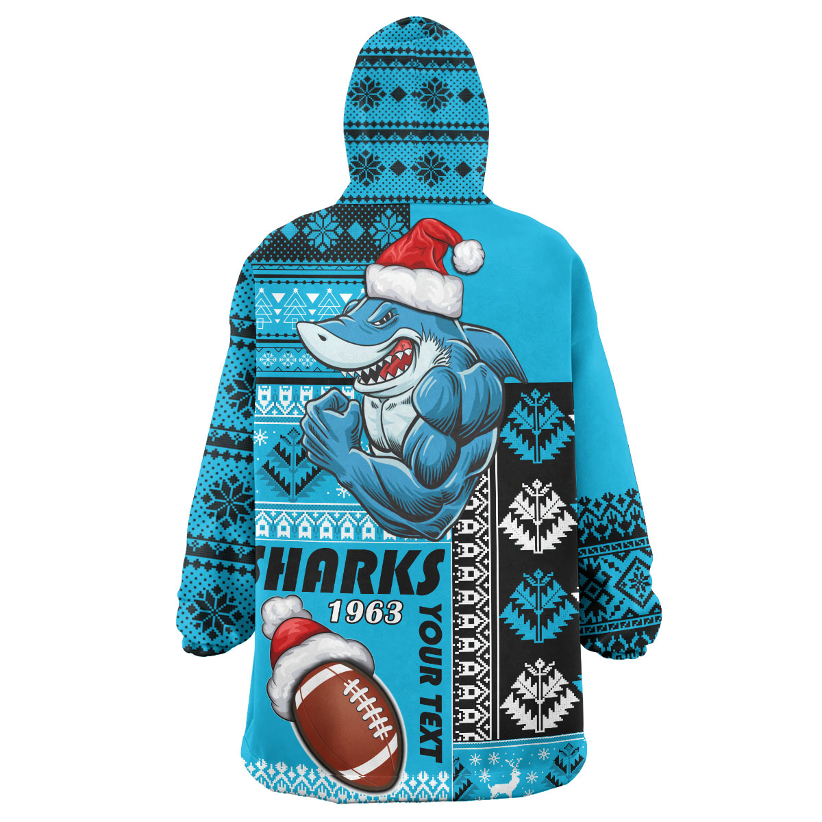 Sharks Rugby Snug Hoodie - Custom Christmas Snowflakes Sharks Mascot Wearable Blanket Hoodie - Vibe Hoodie Shop