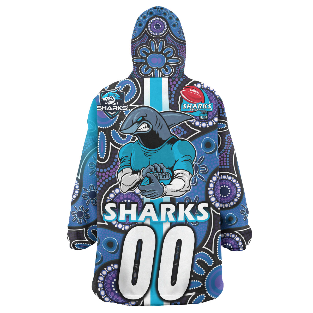 Sharks Rugby Snug Hoodie - Custom Sharks Rugby Ball Aboriginal Indigenous Sport Style Wearable Blanket Hoodie - Vibe Hoodie Shop