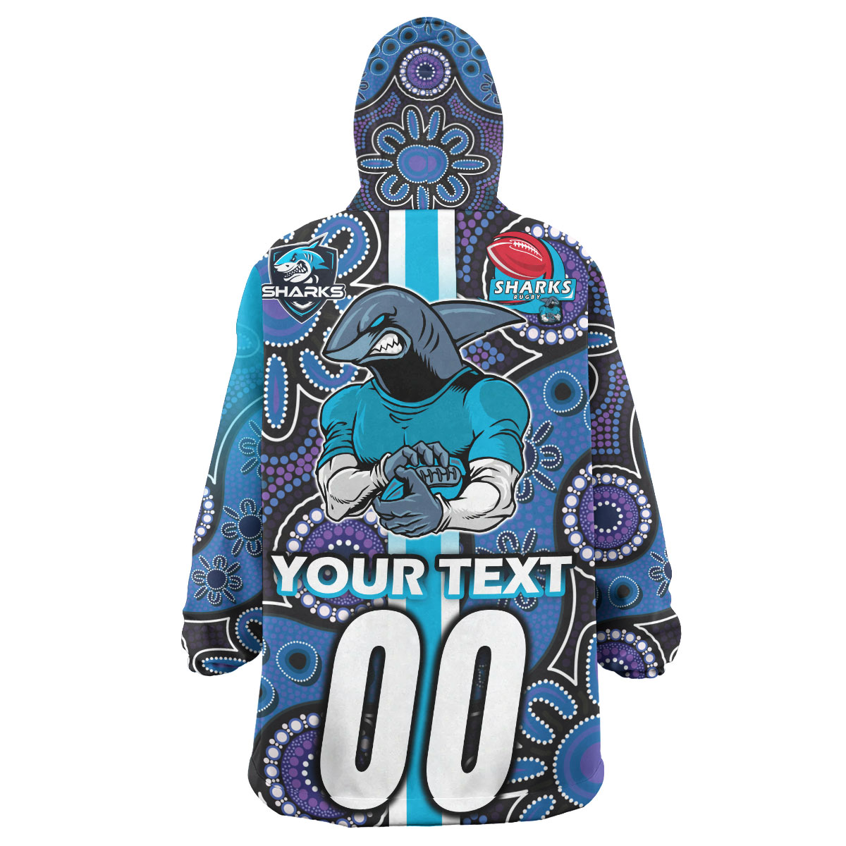 Sharks Rugby Snug Hoodie - Custom Sharks Rugby Ball Aboriginal Indigenous Sport Style Wearable Blanket Hoodie - Vibe Hoodie Shop