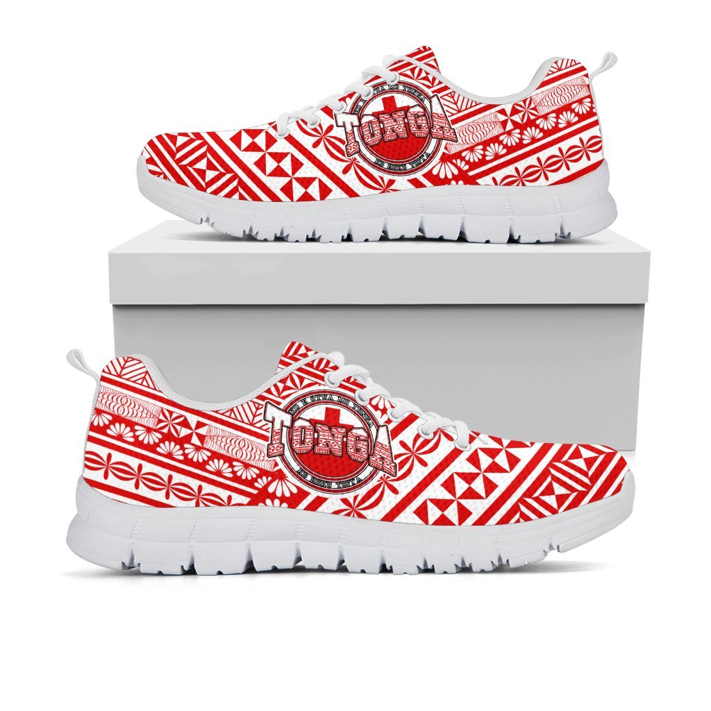 Tonga Sneakers - Tonga Flag On Tapa Pattern - Vibe Hoodie Shop