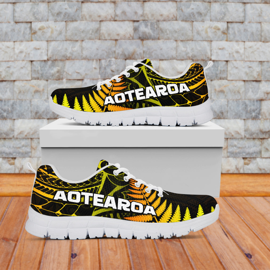 Aotearoa Fern Sneakers New Zealand Hei Tiki Gold Style - Vibe Hoodie Shop