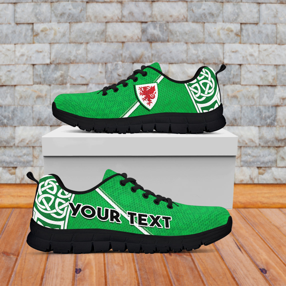 (Custom Personalised) Wales Football Sneakers Come On Welsh Dragons With Celtic Knot Pattern - Vibe Hoodie Shop