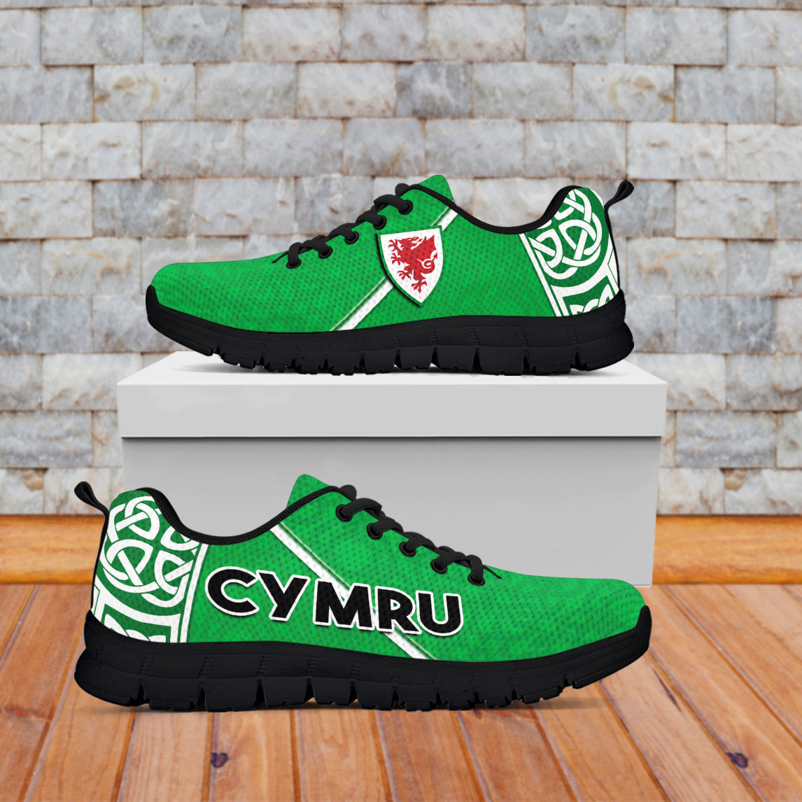 Wales Football Sneakers Come On Welsh Dragons With Celtic Knot Pattern - Vibe Hoodie Shop