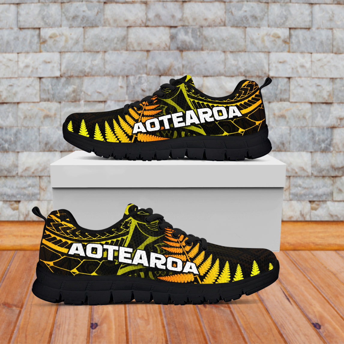 Aotearoa Fern Sneakers New Zealand Hei Tiki Gold Style - Vibe Hoodie Shop