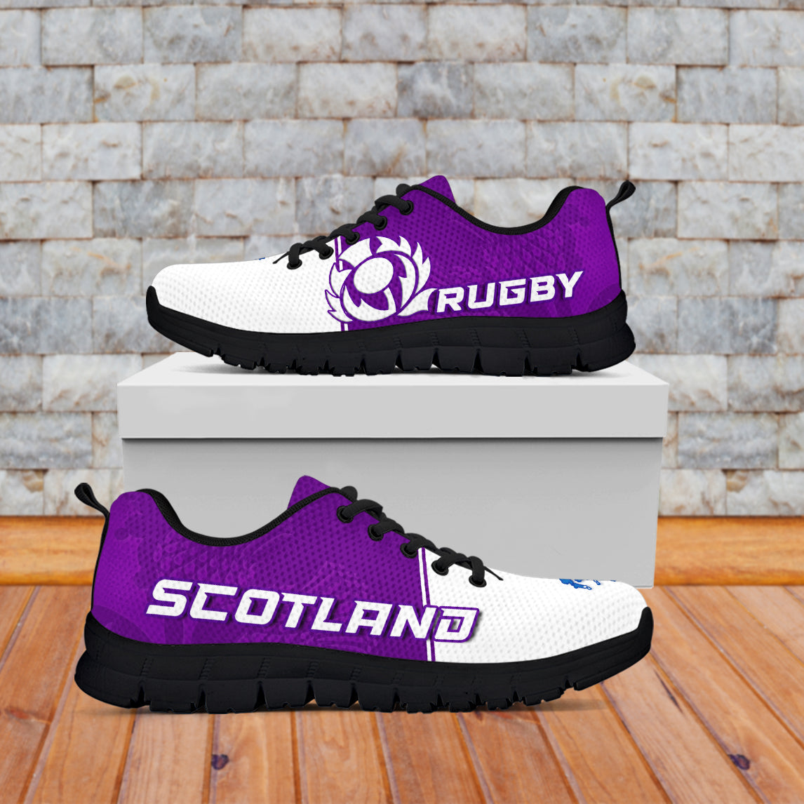 Scottish Rugby Sneakers Map Of Scotland Thistle Purple Version - Vibe Hoodie Shop