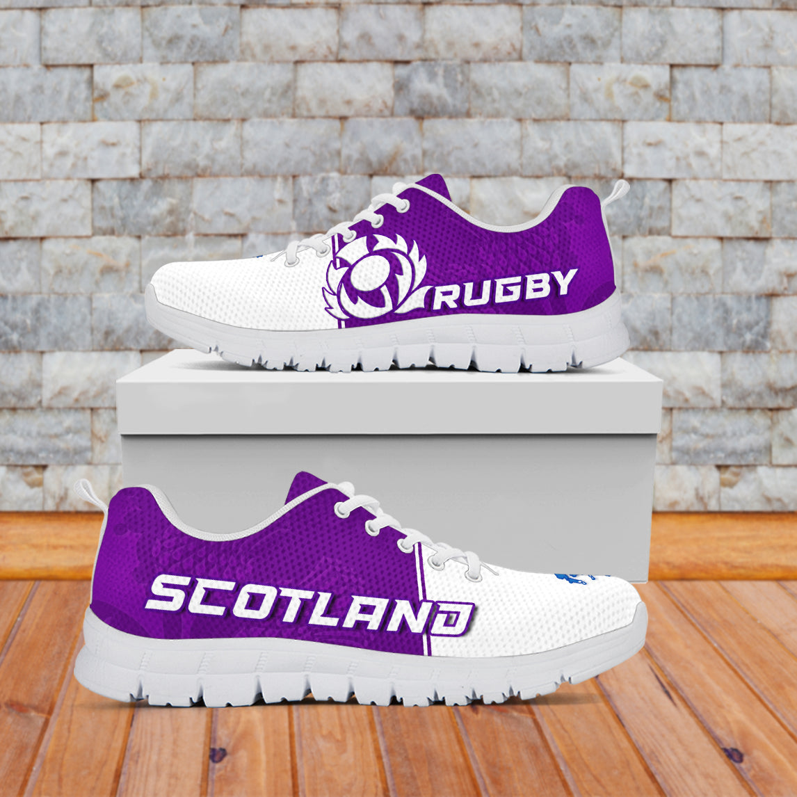 Scottish Rugby Sneakers Map Of Scotland Thistle Purple Version - Vibe Hoodie Shop