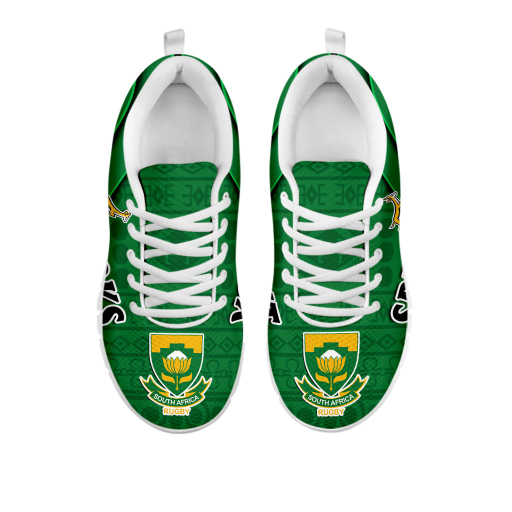 (Custom Personalised) South Africa Rugby Sneakers Bokke Springboks With African Pattern Stronger Together - Vibe Hoodie Shop