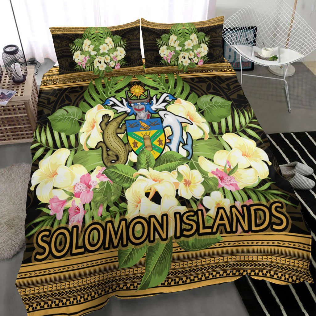 Solomon Islands Bedding Set - Polynesian Gold Patterns Collection - Vibe Hoodie Shop