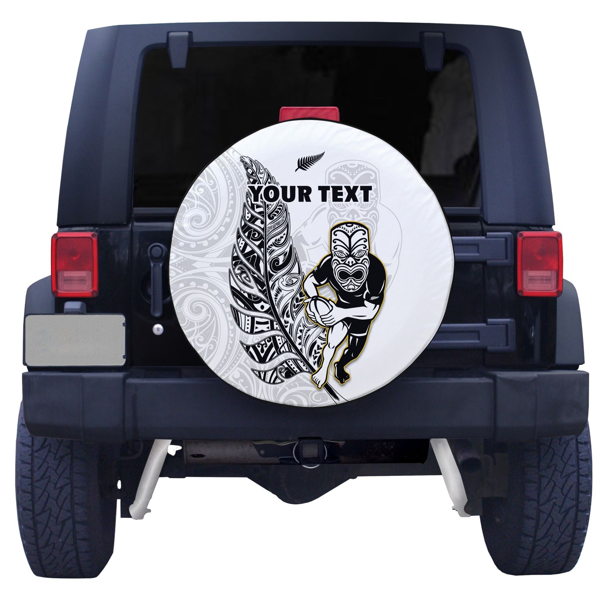 (Custom Personalised) New Zealand Silver Fern Rugby Spare Tire Cover All Black Maori Version White - Vibe Hoodie Shop