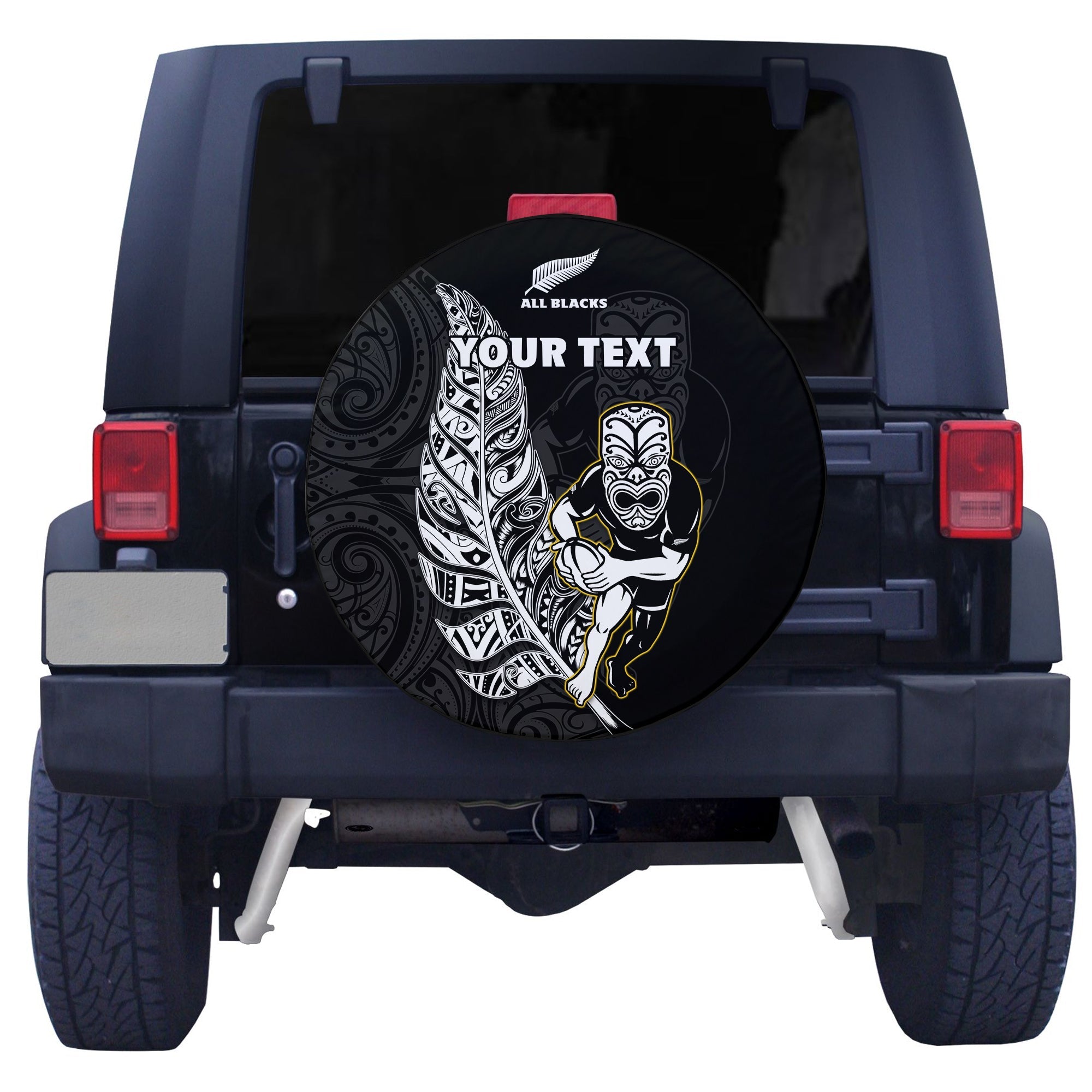 (Custom Personalised) New Zealand 2022 Rugby Spare Tire Cover All Black Silver Fern Maori Pattern Version Black - Vibe Hoodie Shop