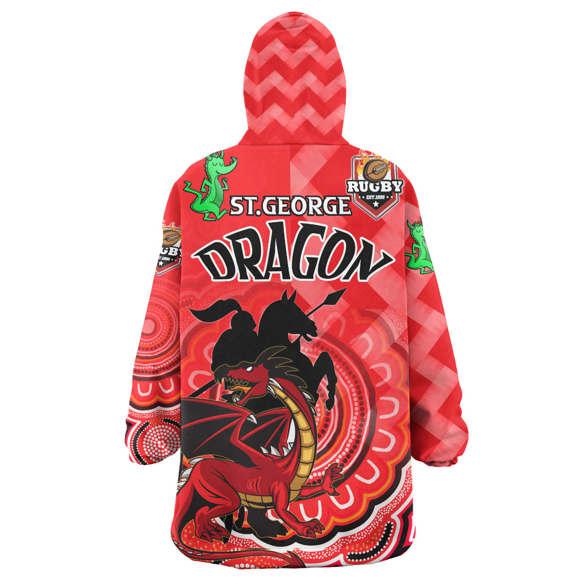 St. George Rugby Snug Hoodie - Custom THE SAINTS PROUD! INSPIRED! TRUE! Dragon Aboriginal Patterns Wearable Blanket Hoodie - Vibe Hoodie Shop