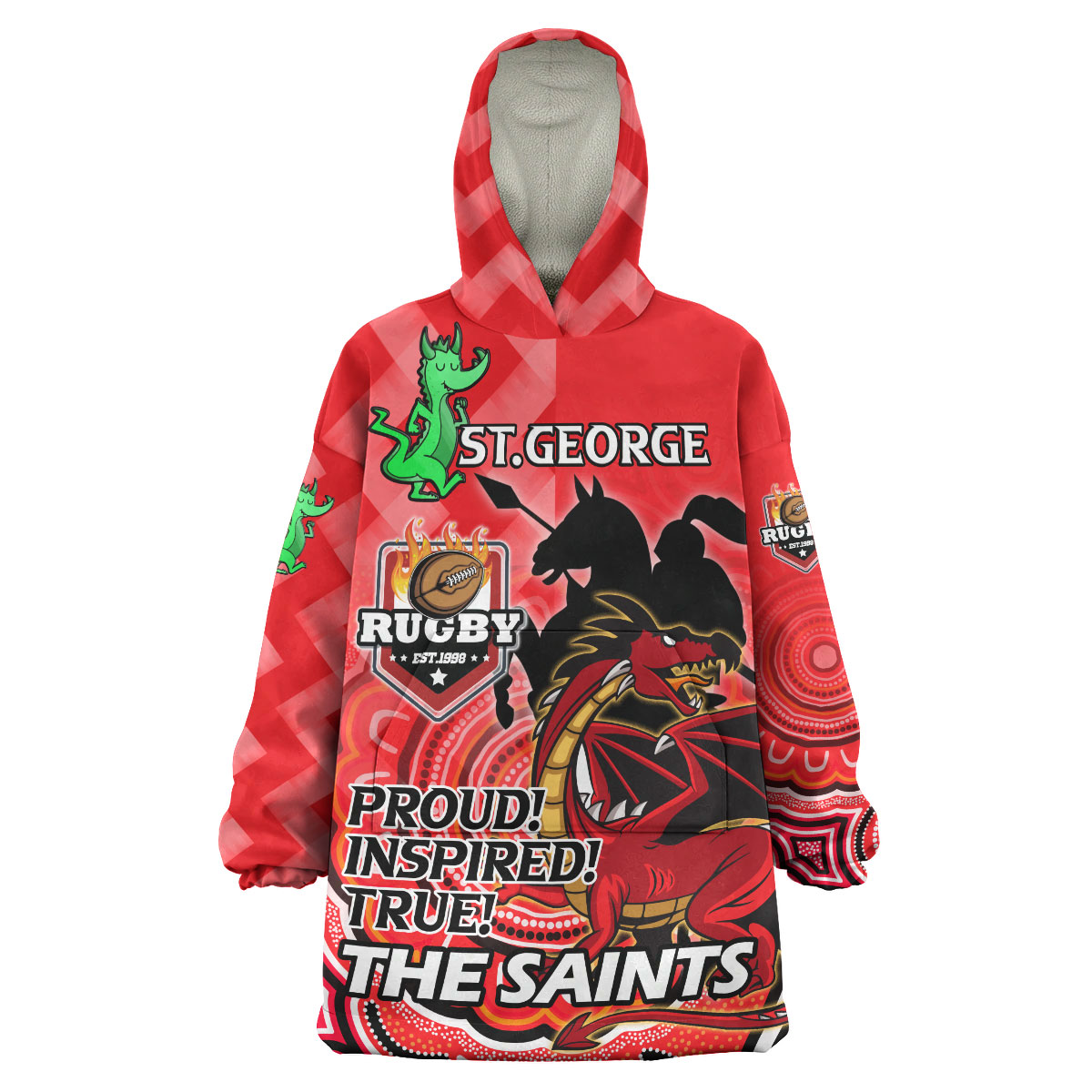 St. George Rugby Snug Hoodie - Custom THE SAINTS PROUD! INSPIRED! TRUE! Dragon Aboriginal Patterns Wearable Blanket Hoodie - Vibe Hoodie Shop