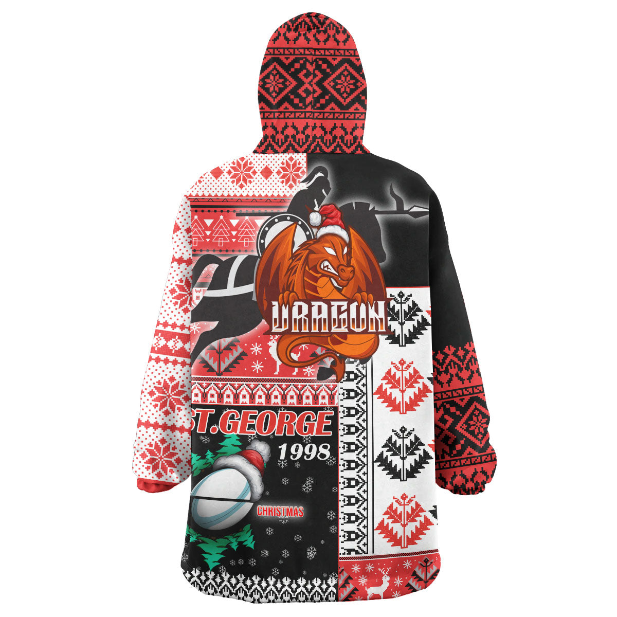 St.George Rugby Snug Hoodie - Custom Christmas Snowflakes Dragon Mascot Wearable Blanket Hoodie - Vibe Hoodie Shop