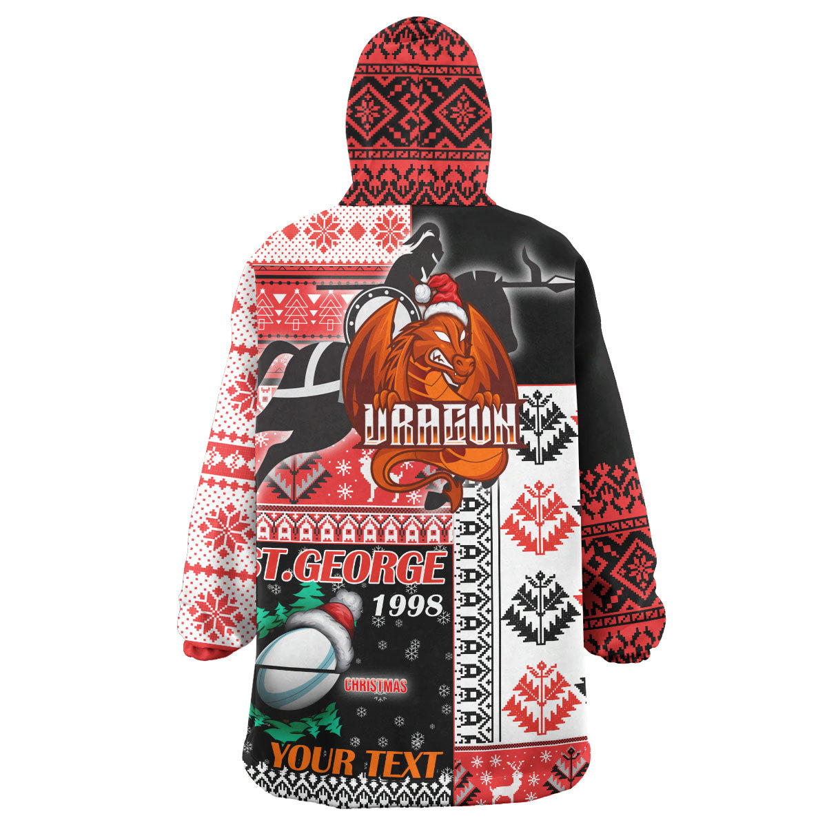 St.George Rugby Snug Hoodie - Custom Christmas Snowflakes Dragon Mascot Wearable Blanket Hoodie - Vibe Hoodie Shop