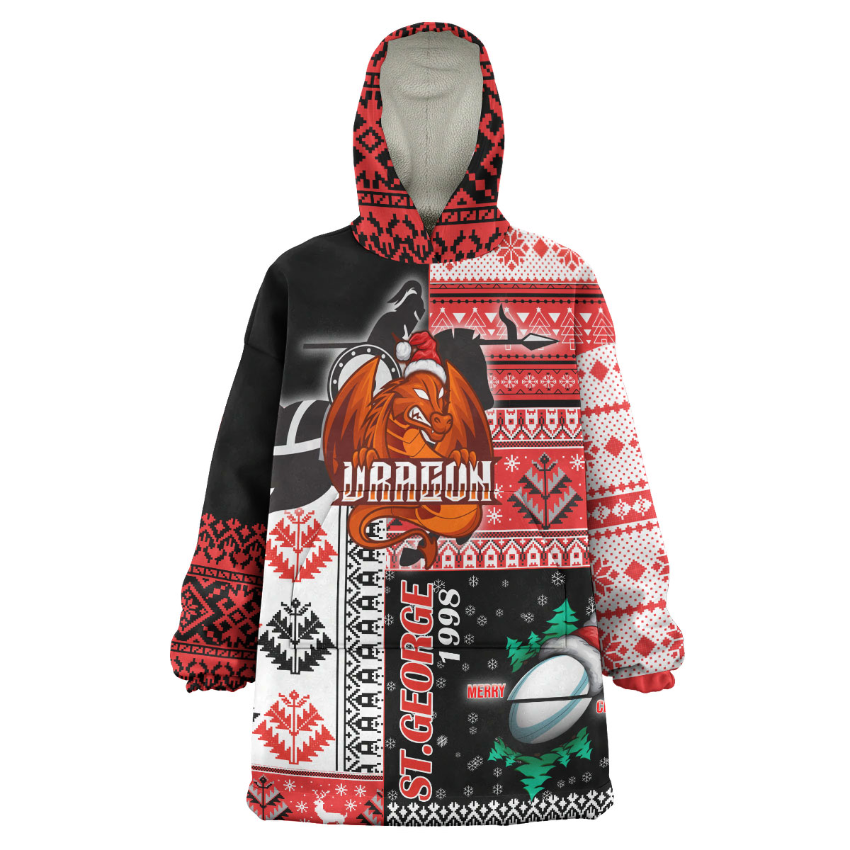 St.George Rugby Snug Hoodie - Custom Christmas Snowflakes Dragon Mascot Wearable Blanket Hoodie - Vibe Hoodie Shop