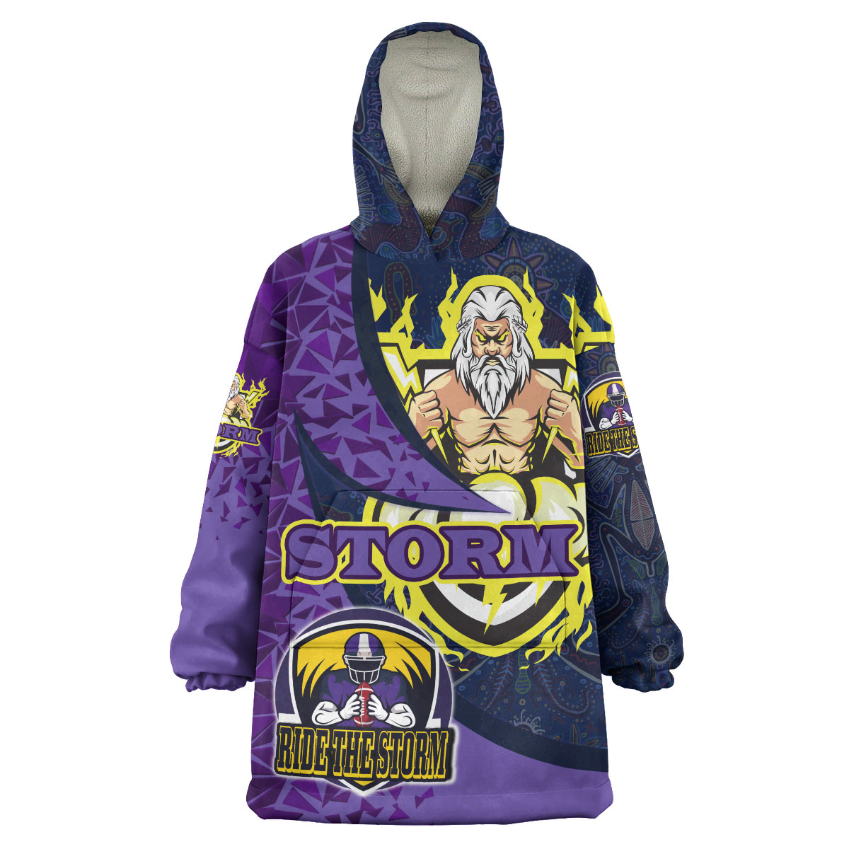 Storm Rugby Snug Hoodie - Custom Rugby Ball RIDE THE STORM Aboriginal Patterns Wearable Blanket Hoodie - Vibe Hoodie Shop