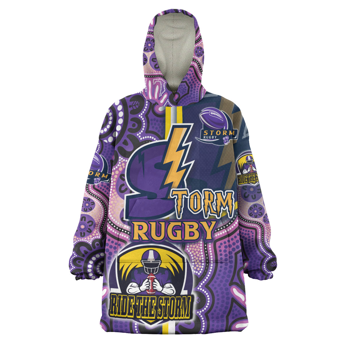 Storm Rugby Snug Hoodie - Custom Storm Rugby Ball Aboriginal Indigenous Sport Style Wearable Blanket Hoodie - Vibe Hoodie Shop