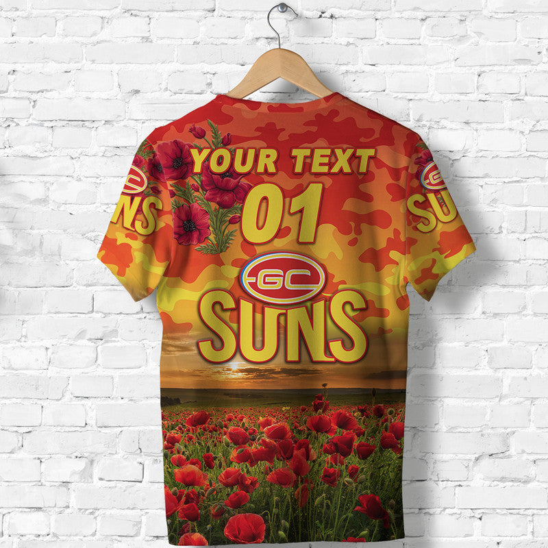 (Custom Personalised) Gold Coast Suns ANZAC T shirt Poppy Vibes - Vibe Hoodie Shop