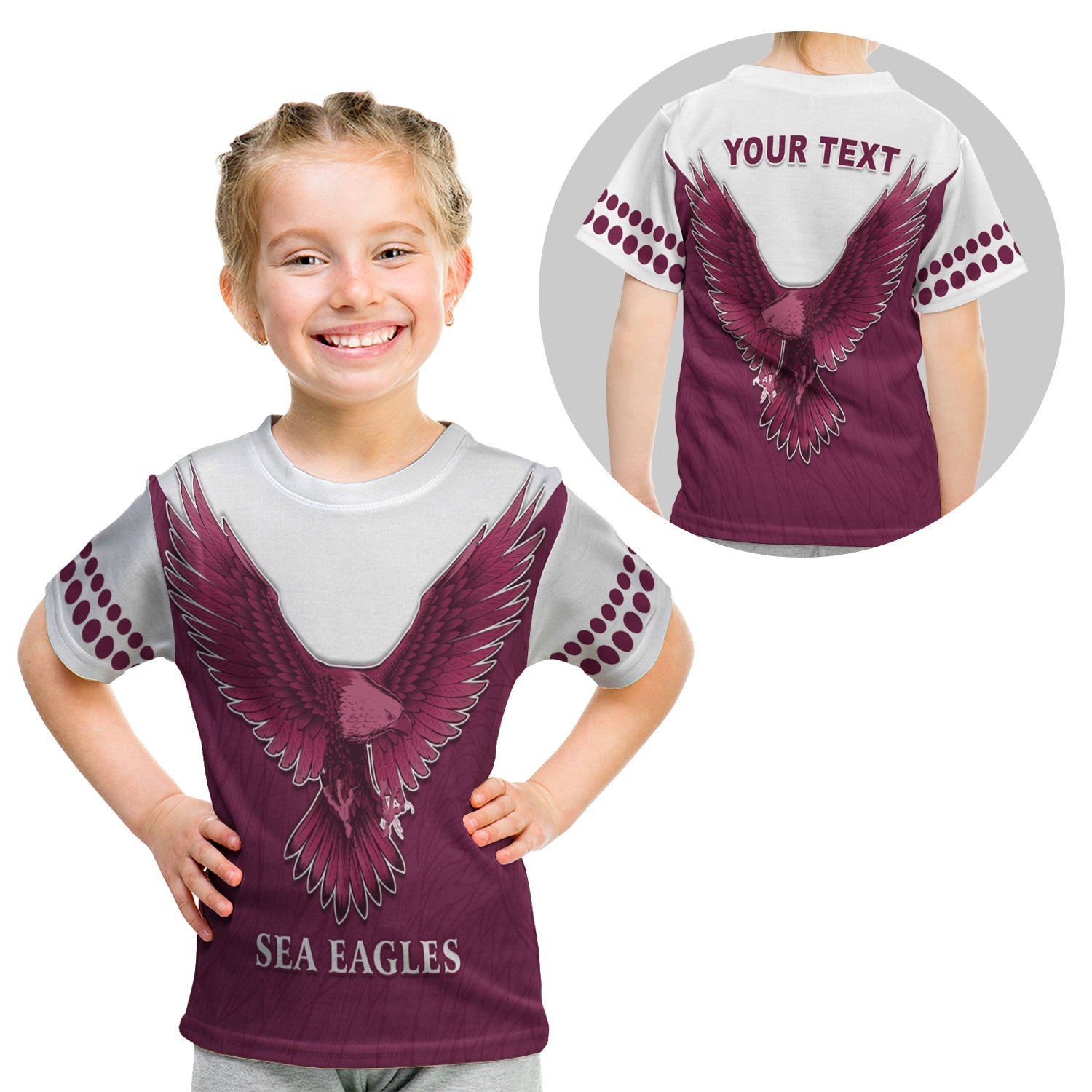 (Custom Personalised) Sea Eagles 2021 T shirt KID Manly Warringah Feather - Vibe Hoodie Shop