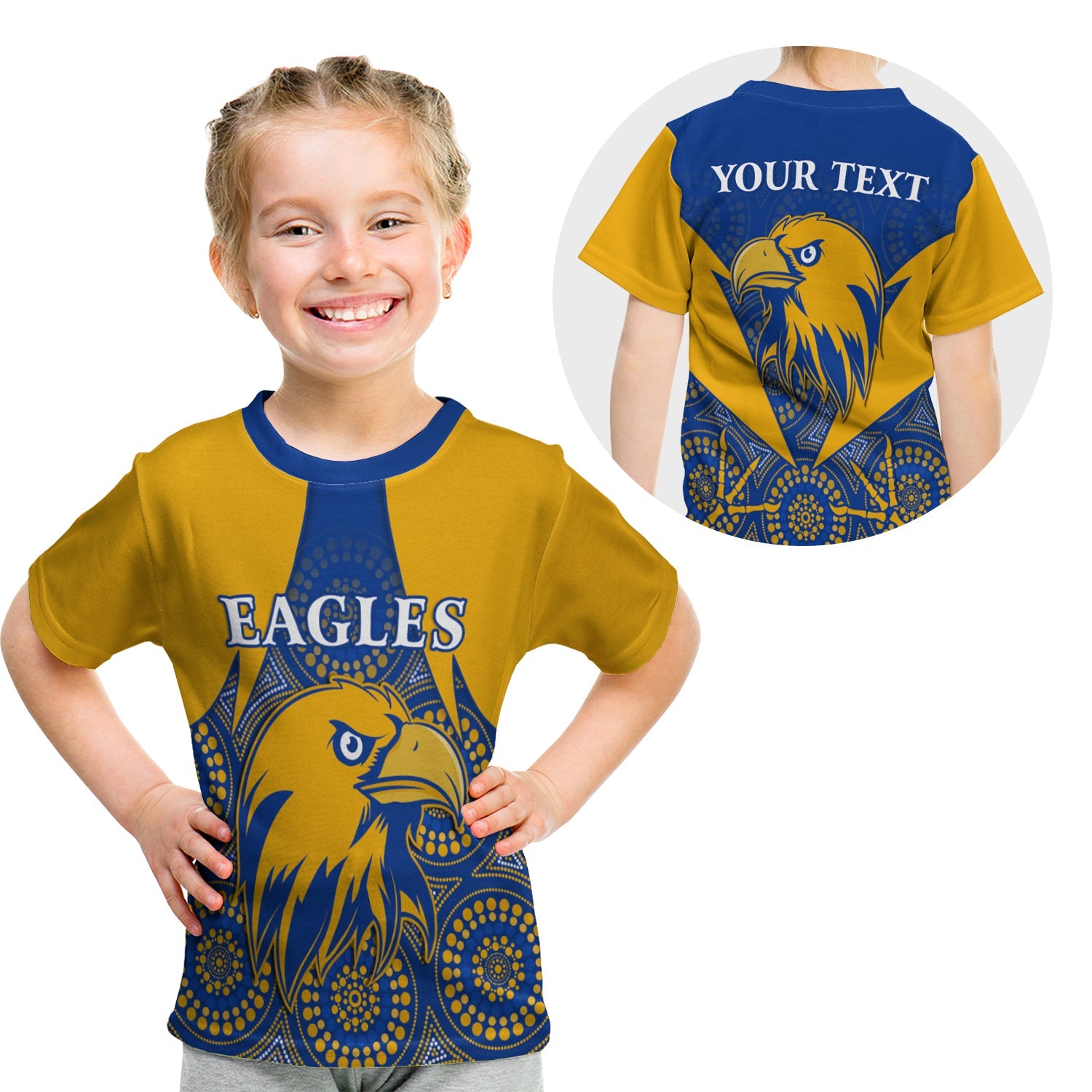 (Custom Personalised) Eagles Indigenous T shirt KID West Coast 2021 Version Gold - Vibe Hoodie Shop