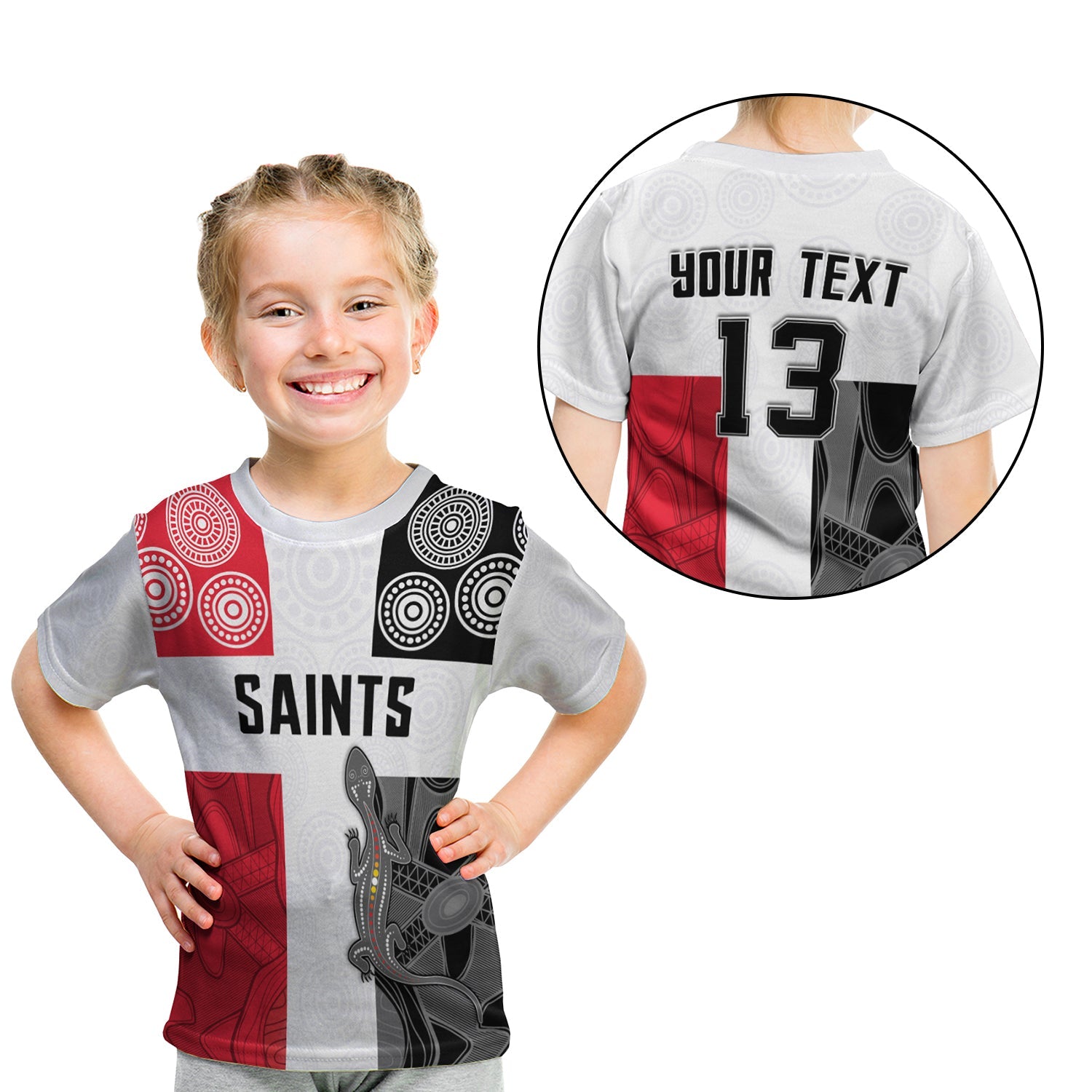 (Custom Personalised) Saints Football T shirt KID St Kilda Indigenous - Custom Text and Number - Vibe Hoodie Shop