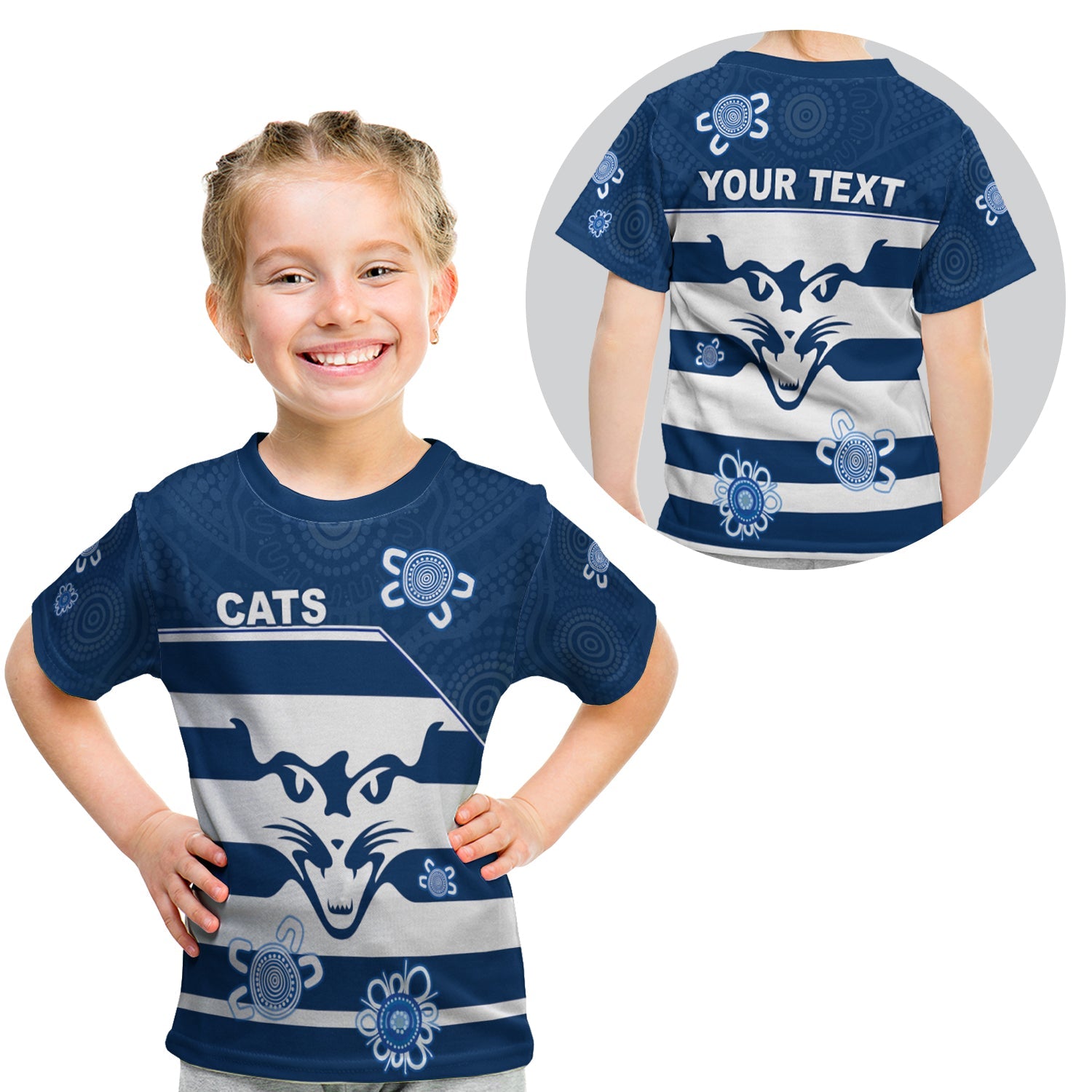 (Custom Personalised) Cats Football T shirt KID Geelong Indigenous - Vibe Hoodie Shop