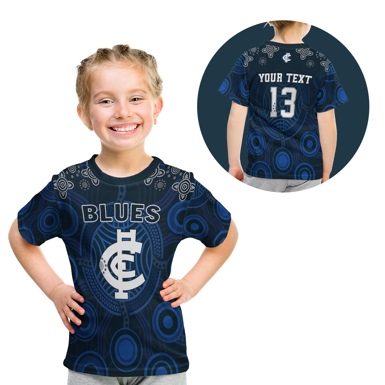 (Custom Personalised) Blues Indigenous T shirt KID 2021 Football Season - Custom Text and Number - Vibe Hoodie Shop