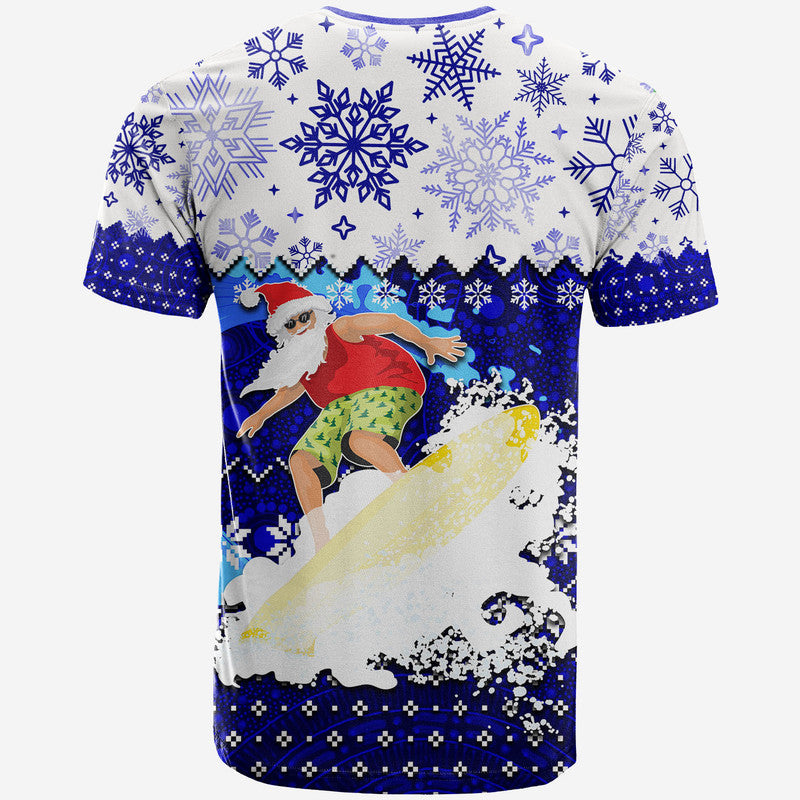 Aboriginal Christmas 2022 Santa Claus Surfing T Shirt Blue Style - Vibe Hoodie Shop