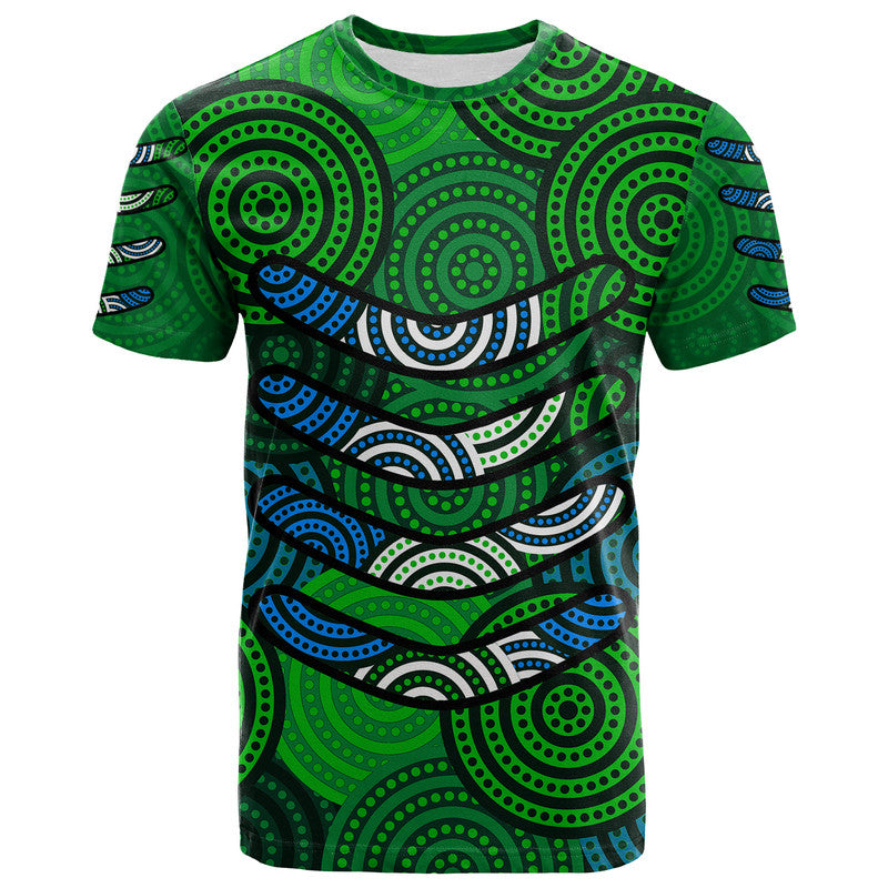 (Custom Personalised) Boomerang Aboriginal Dot Patterns T Shirt Green Style - Vibe Hoodie Shop