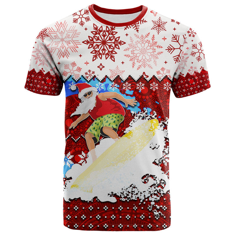 Aboriginal Christmas 2022 Santa Claus Surfing T Shirt Red Style - Vibe Hoodie Shop