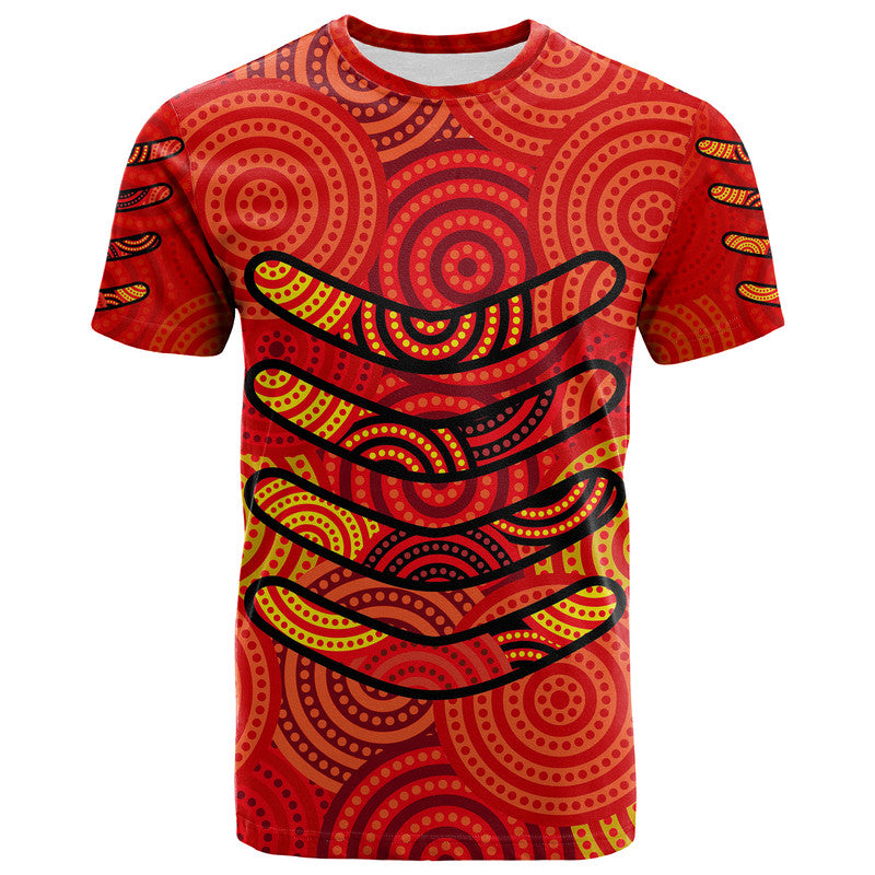 (Custom Personalised) Boomerang Aboriginal Dot Patterns T Shirt Red Style - Vibe Hoodie Shop