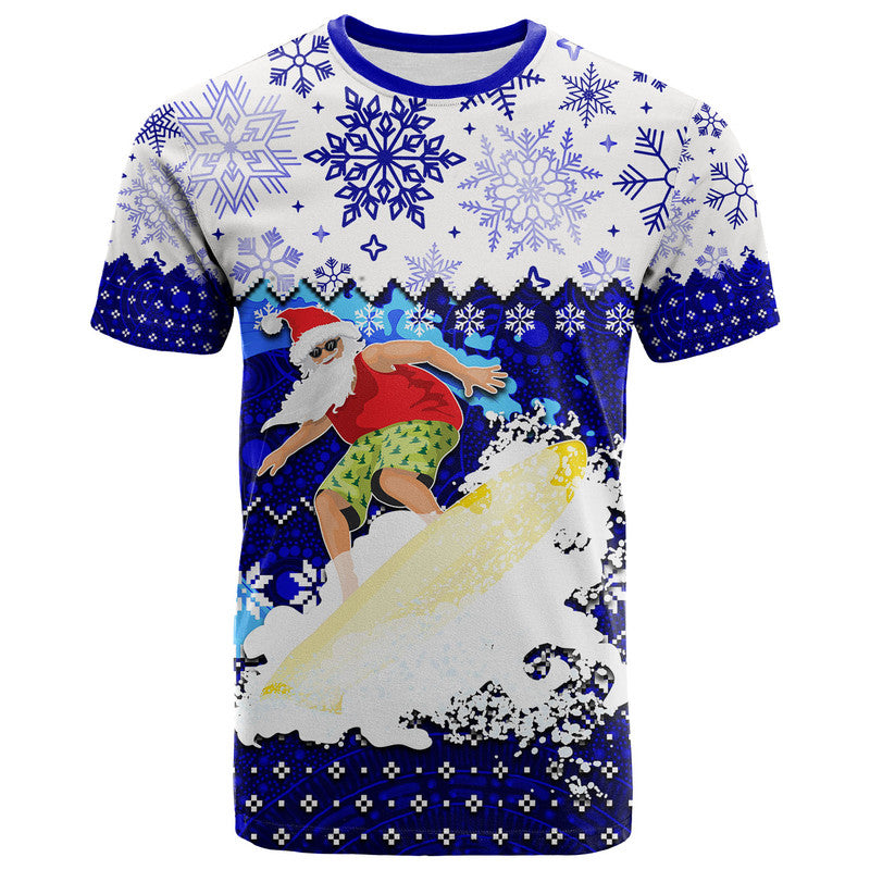 Aboriginal Christmas 2022 Santa Claus Surfing T Shirt Blue Style - Vibe Hoodie Shop