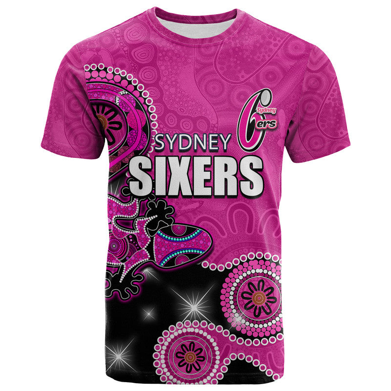 (Custom Personalised Number) Sydney Sixers T Shirt Aboriginal Lizard - Vibe Hoodie Shop