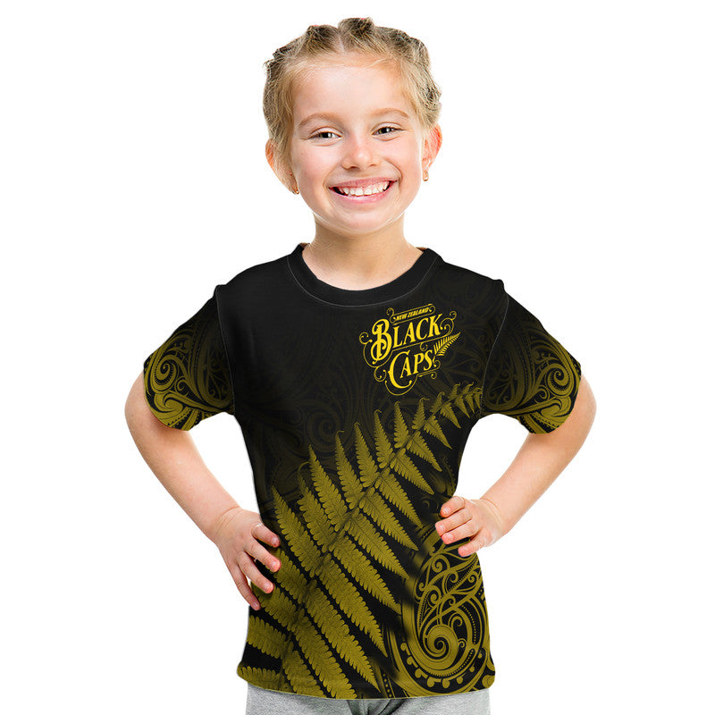 New Zealand Kiwis Cricket Team T Shirt Black Caps Silver Fern Mixed Maori Pattern Version Gold LT9 - Vibe Hoodie Shop