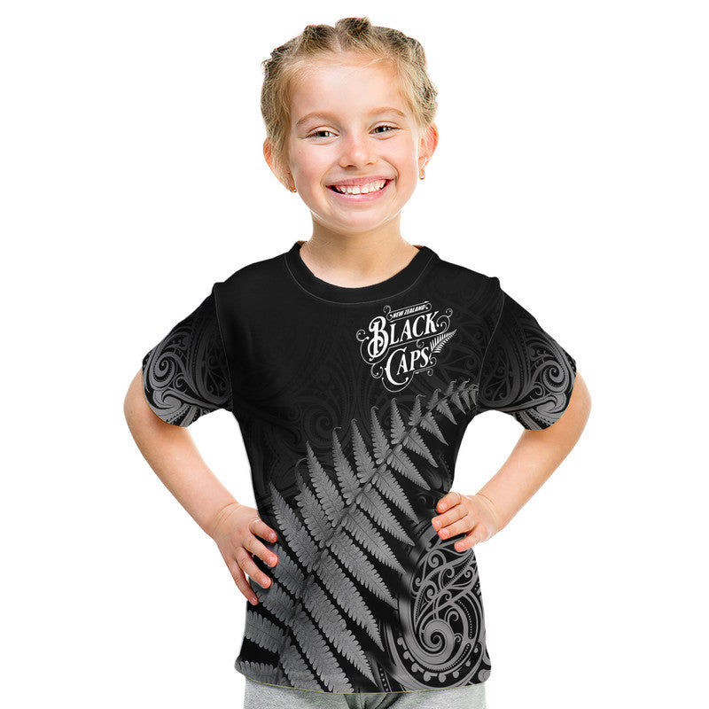 New Zealand Kiwis Cricket Team T Shirt Black Caps Silver Fern Mixed Maori Pattern Version Black LT9 - Vibe Hoodie Shop