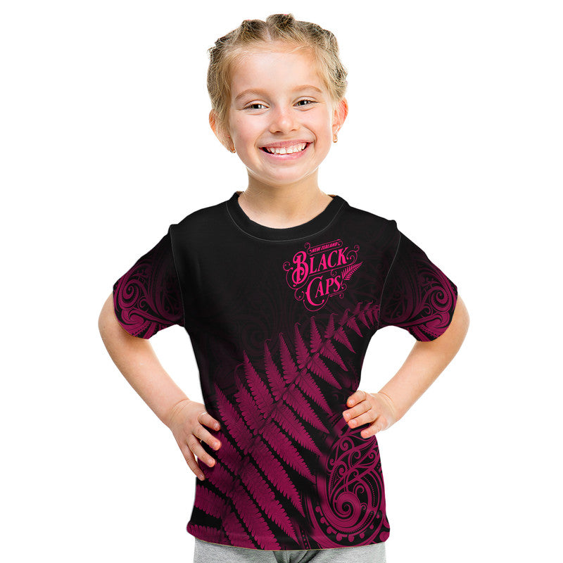 New Zealand Kiwis Cricket Team T Shirt Black Caps Silver Fern Mixed Maori Pattern Version Pink LT9 - Vibe Hoodie Shop