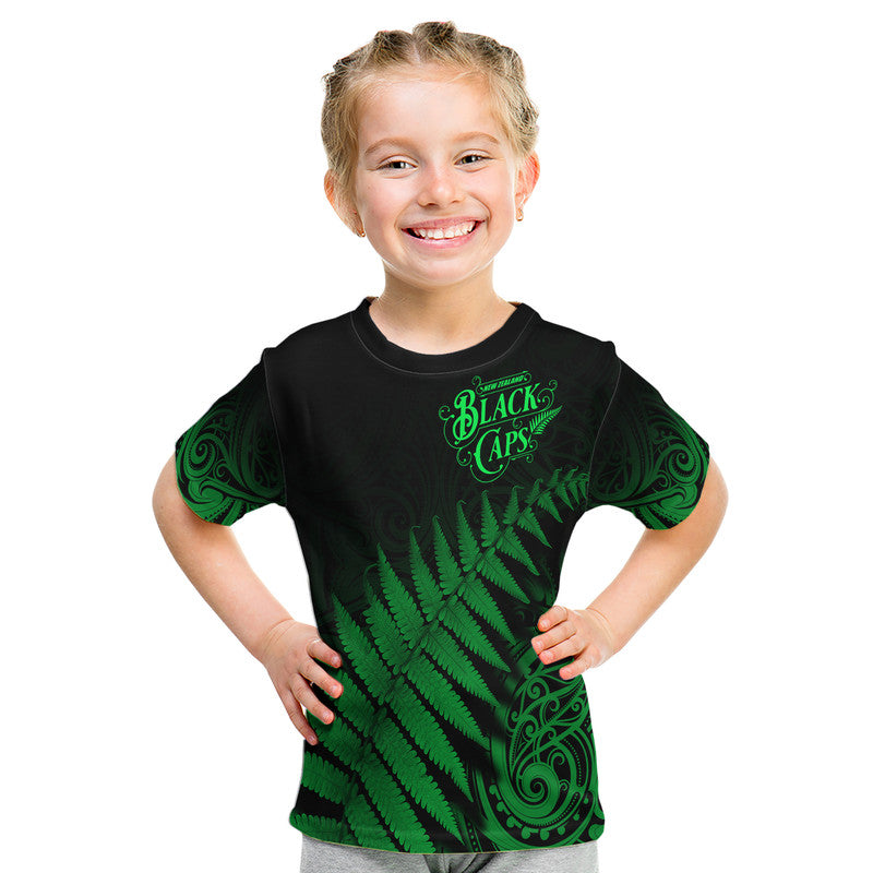 New Zealand Kiwis Cricket Team T Shirt Black Caps Silver Fern Mixed Maori Pattern Version Green LT9 - Vibe Hoodie Shop