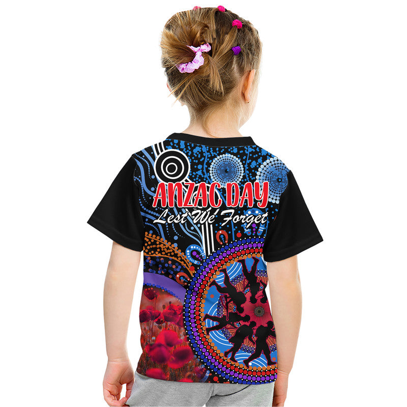 Australia ANZAC Day Kid T Shirt Aboriginal Military and Poppy Flowers Style - Vibe Hoodie Shop