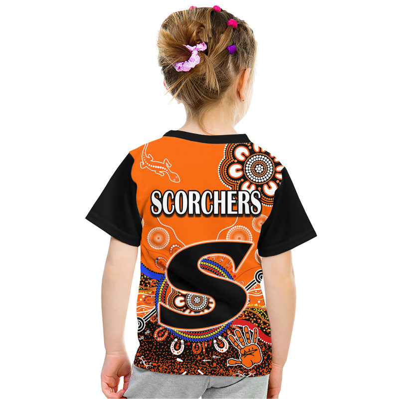 Perth Scorchers Kid T Shirt Cricket Indigenous Aboriginal Lizard Version - Vibe Hoodie Shop