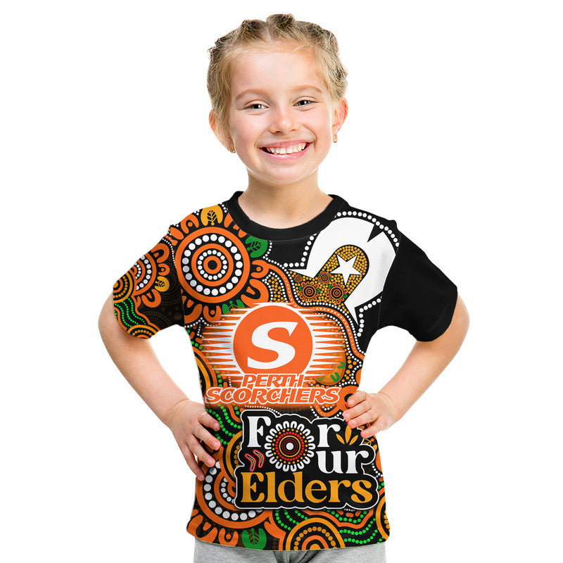 Perth Scorchers Cricket Kid T Shirt NAIDOC Torres Strait For Our Elders - Vibe Hoodie Shop