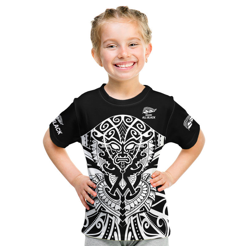 (Custom Text And Number) Aotearoa Silver Fern Rugby Sevens Kid T Shirt Maori Tribal All Black - Vibe Hoodie Shop