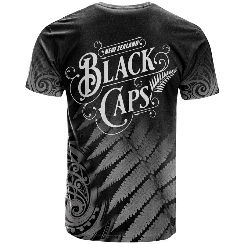 New Zealand Kiwis Cricket Team T Shirt Black Caps Silver Fern Mixed Maori Pattern Version Black LT9 - Vibe Hoodie Shop