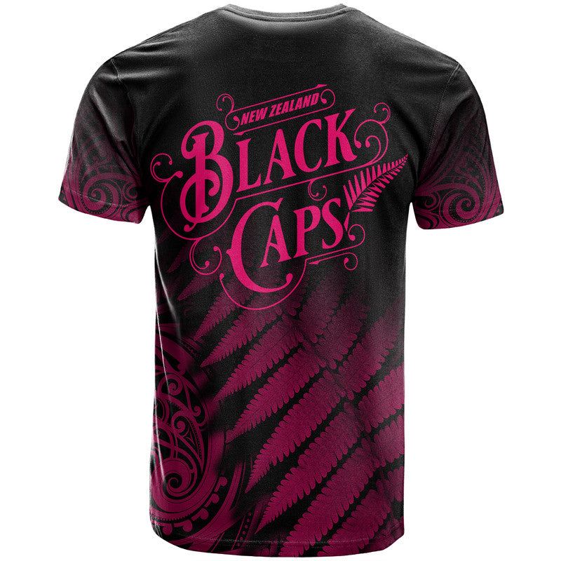 New Zealand Kiwis Cricket Team T Shirt Black Caps Silver Fern Mixed Maori Pattern Version Pink LT9 - Vibe Hoodie Shop